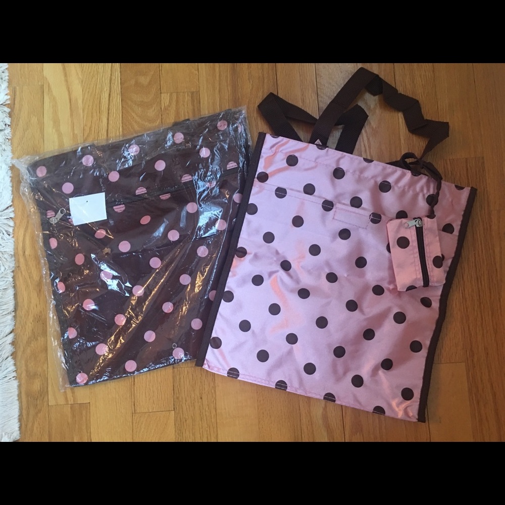 NYLON Tote bag in BROWN WITH pink polka dots